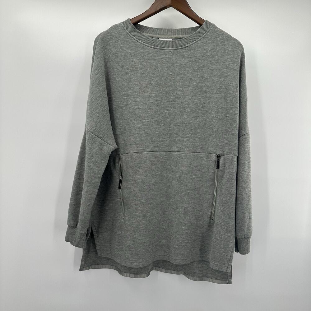 Varley Sweatshirt Womens Medium Gray Bayliss Pullover Tunic Boxy Zipper Pocket